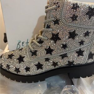 Betsey Johnson Silver and Black Star Combat Boots